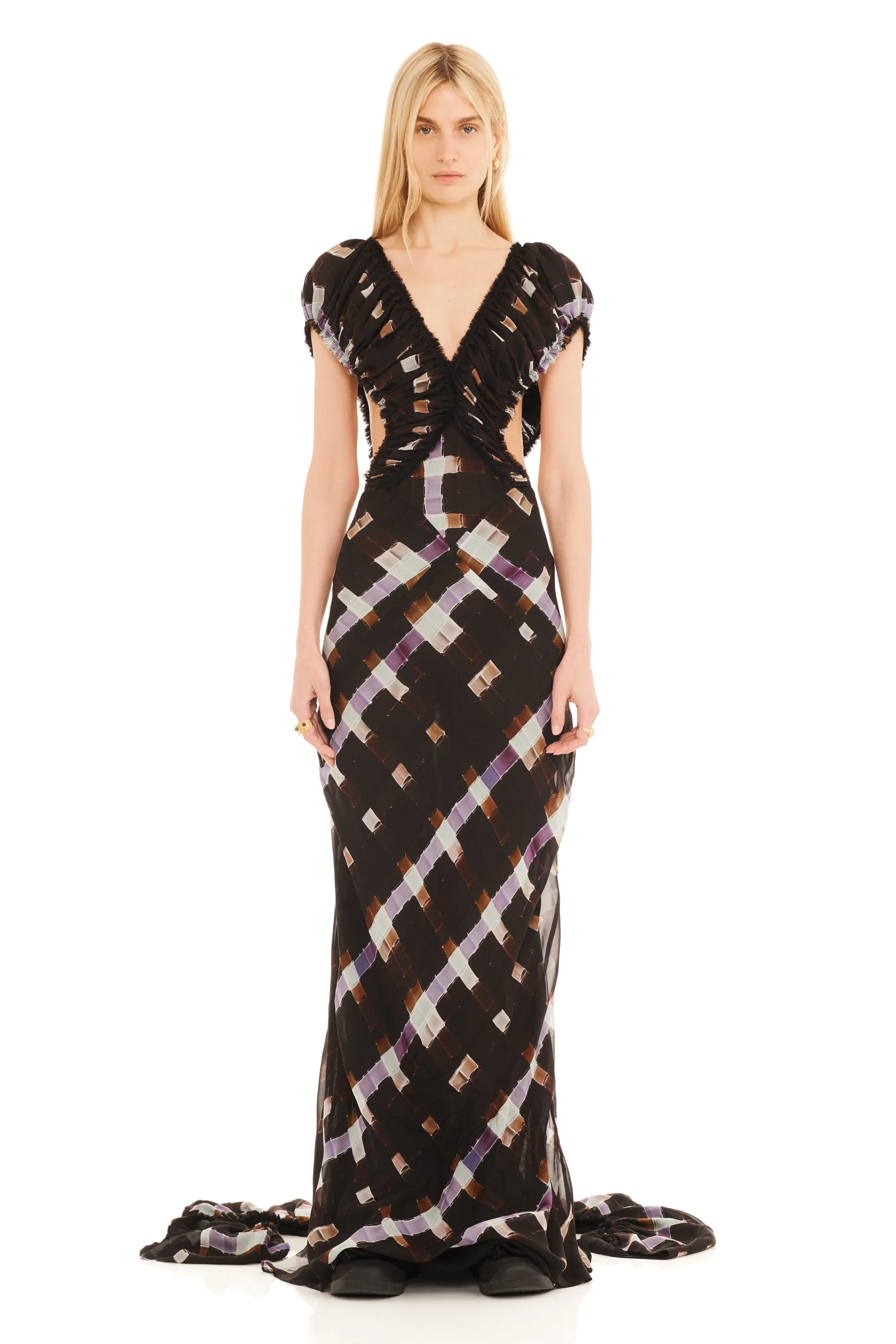 CHOCOLATE PAINTED PLAID LILITH DRESS sold by Collina Strada
