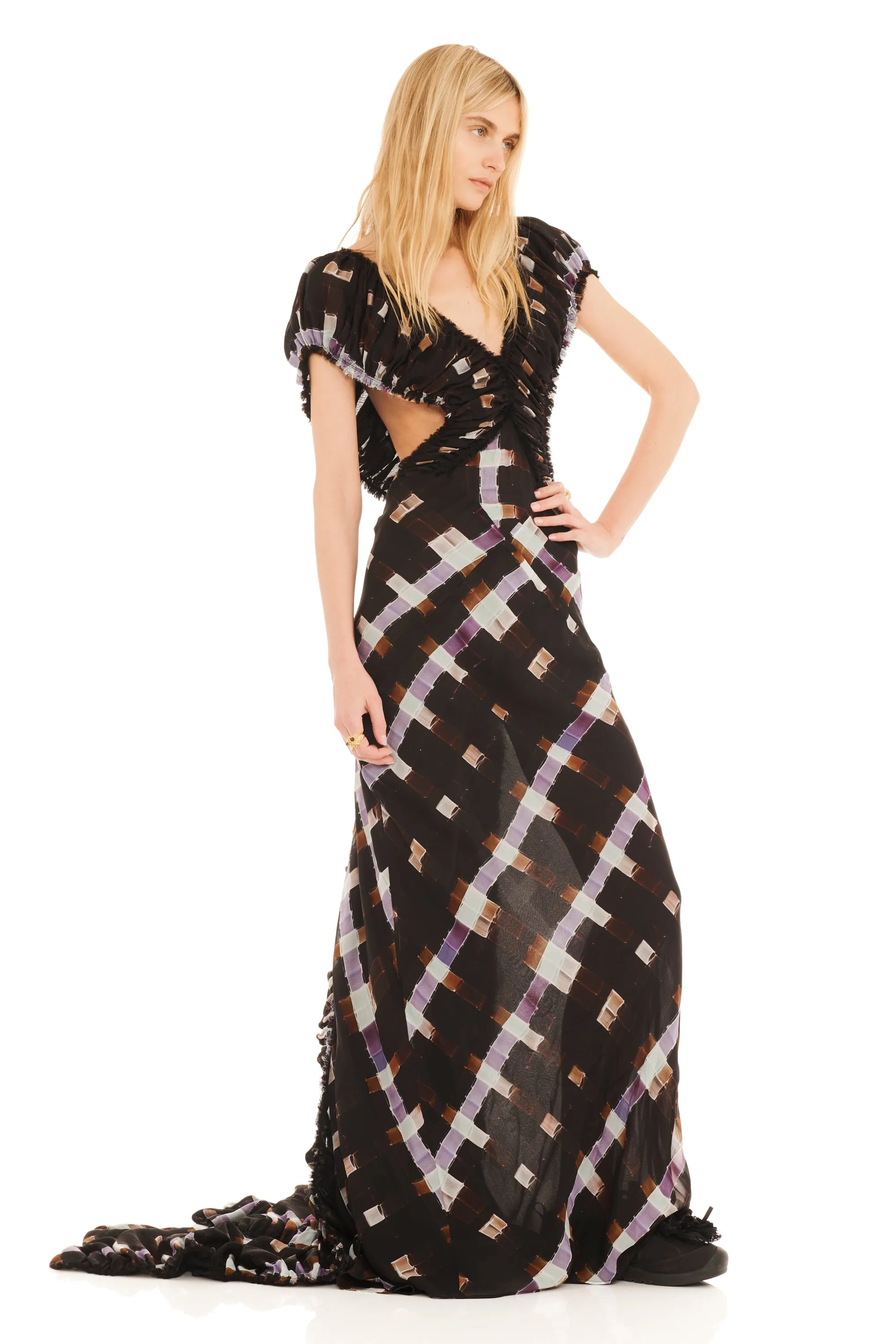 CHOCOLATE PAINTED PLAID LILITH DRESS sold by Collina Strada product image thumbnail 5