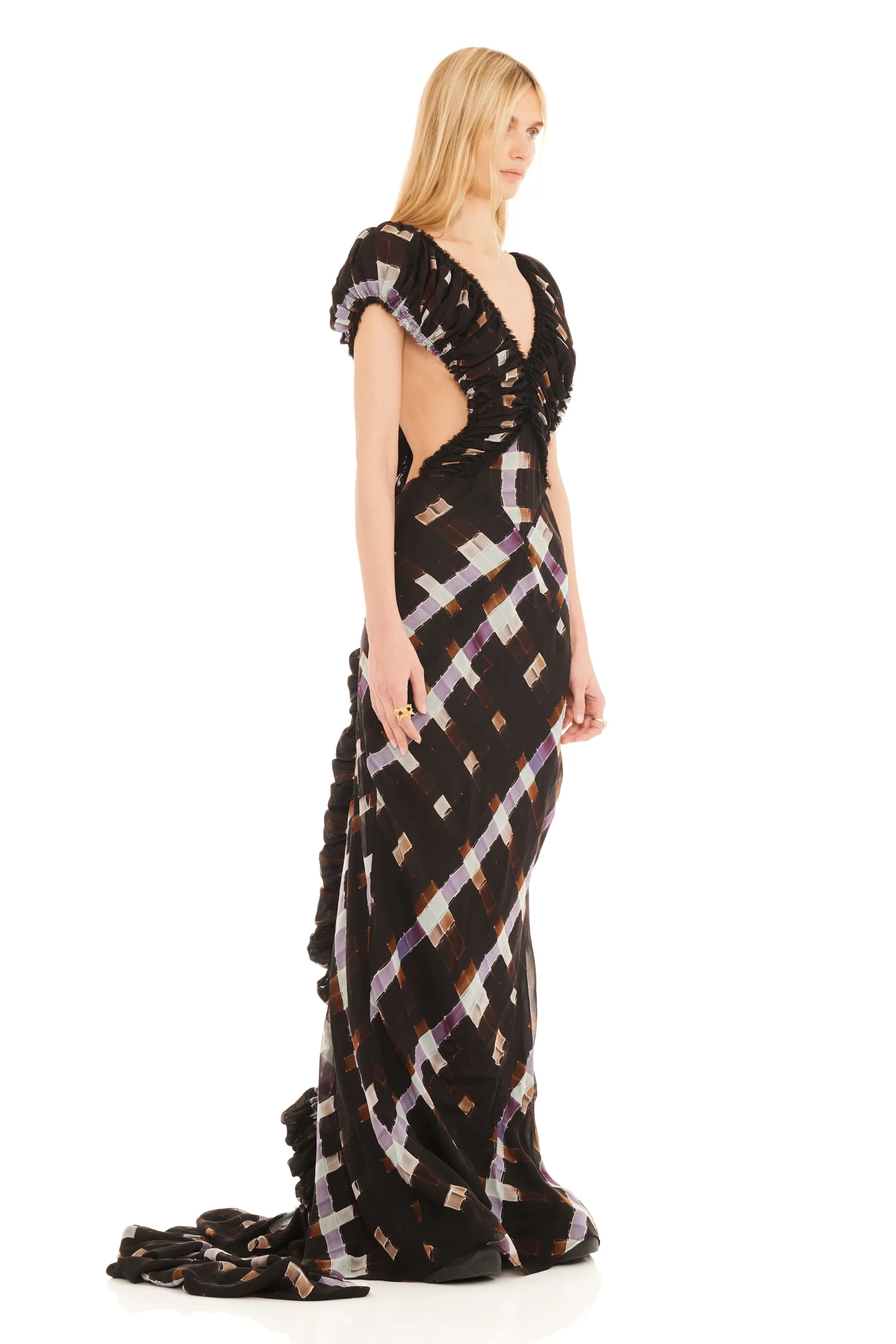 CHOCOLATE PAINTED PLAID LILITH DRESS sold by Collina Strada product image thumbnail 2