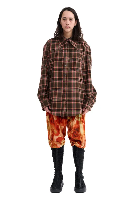 PINK BROWN PLAID BAT BUTTON UP made by Collina Strada