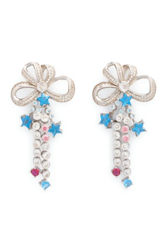 AQUAMARINE BOW JANGLE EARRINGS sold by Collina Strada