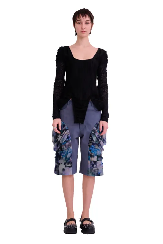 BLACK SATIN STRIPE MAGNOLIA TOP made by Collina Strada