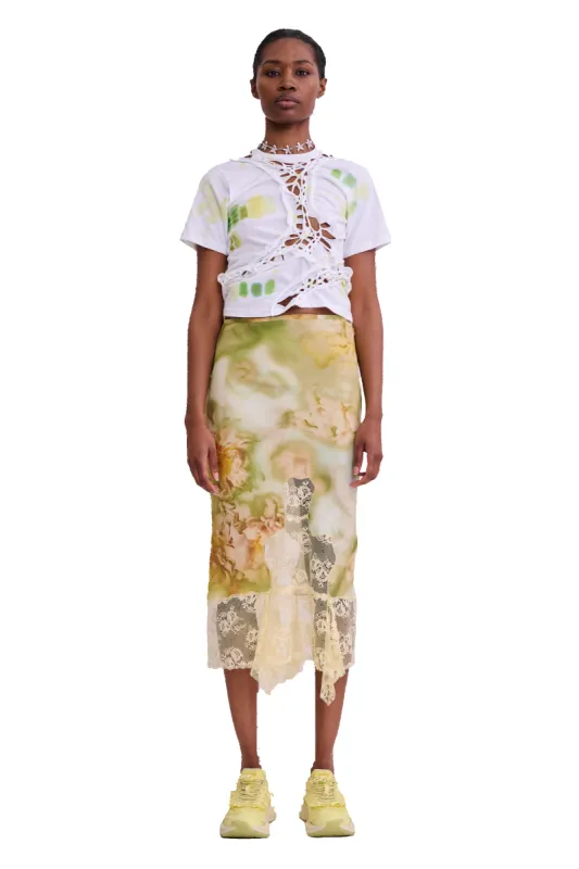 SAGE MOLTEN FLORAL HISS SKIRT sold by Collina Strada