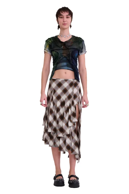 LIGHT BROWN PLAID DRIZZLE SKIRT sold by Collina Strada