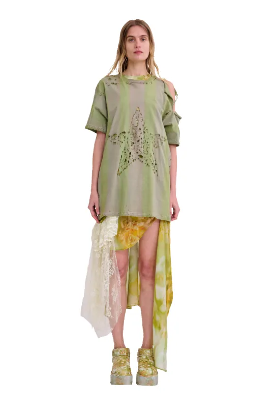 OLIVE STRIPE REMNANT STAR TEE sold by Collina Strada