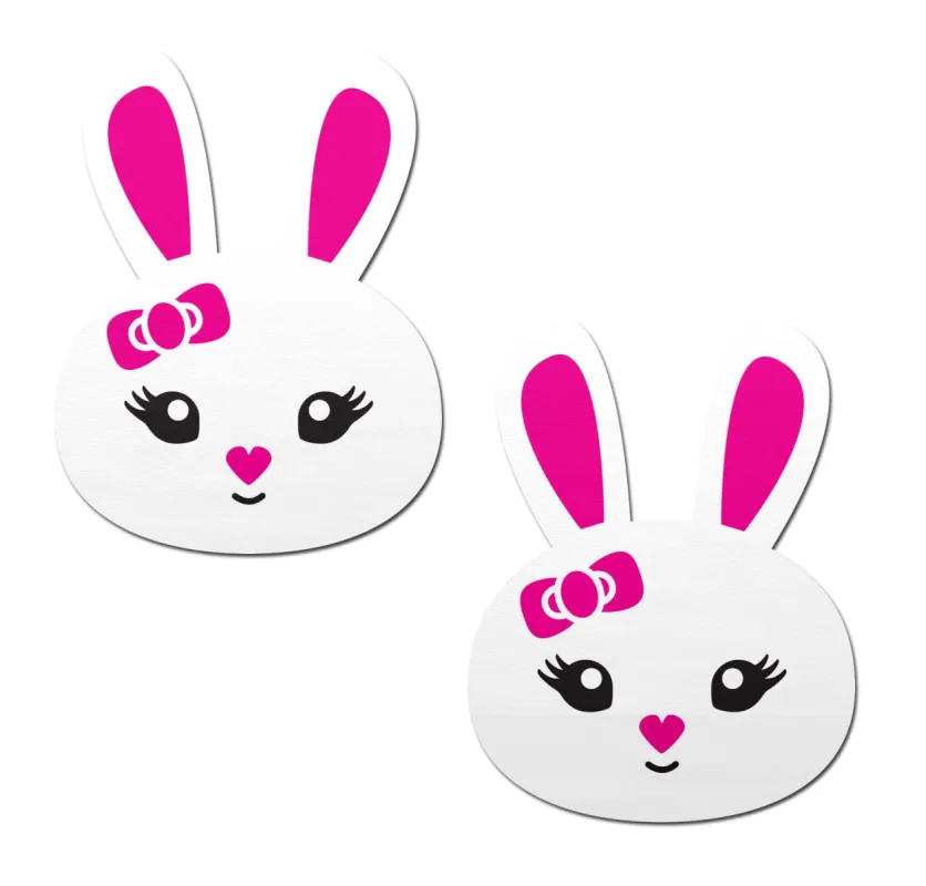 Bunny: Cute White Bunny with Pink Heart Nose Ears & Bow Nipple Pasties sold by Shoe Freaks