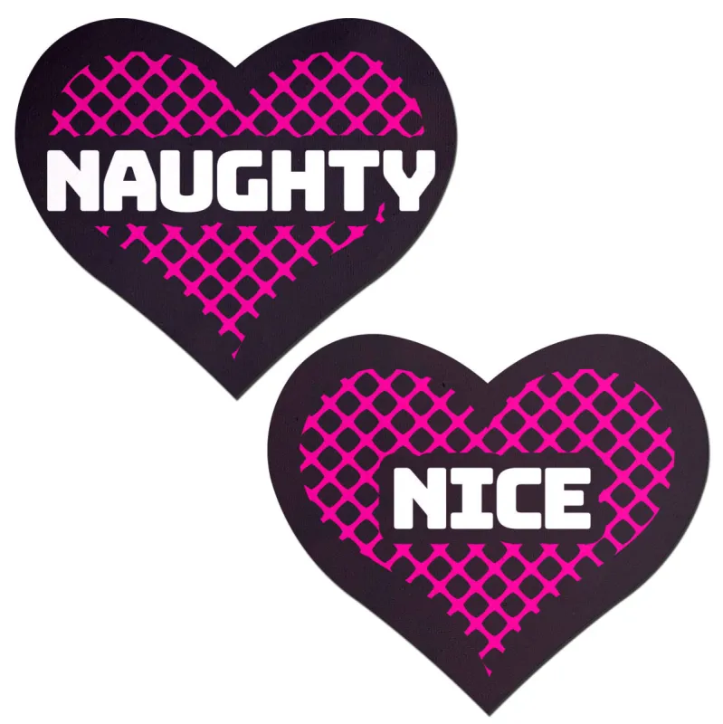 Love: Black and Pink Naughty and Nice Heart Nipple Pasties sold by Shoe Freaks