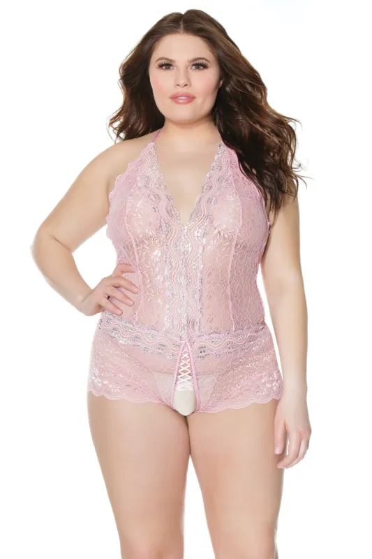 Lace Up Crotchless Teddy sold by Shoe Freaks