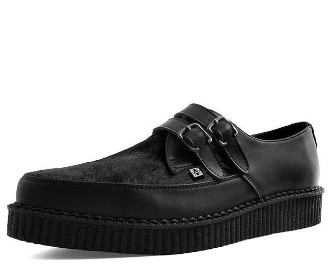 TUK-A9348 Black Leather & Cowhair 2-Buckle Pointed Creeper sold by Shoe Freaks