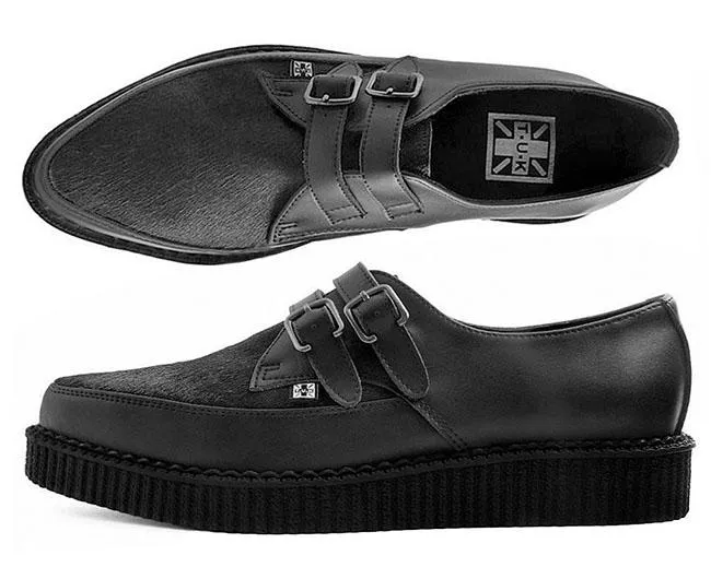 TUK-A9348 Black Leather & Cowhair 2-Buckle Pointed Creeper sold by Shoe Freaks product image thumbnail 2