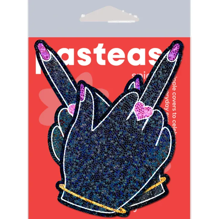 Middle Finger Pasties: Glittering F*ck You Lady Hands Nipple Covers sold by Shoe Freaks product image thumbnail 4