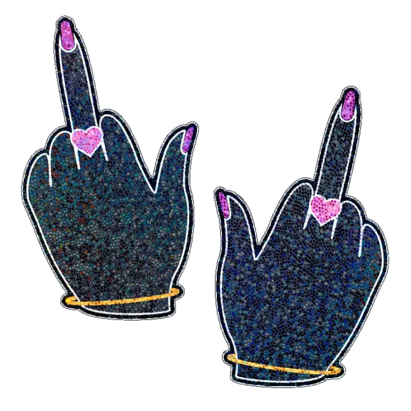 Middle Finger Pasties: Glittering F*ck You Lady Hands Nipple Covers sold by Shoe Freaks
