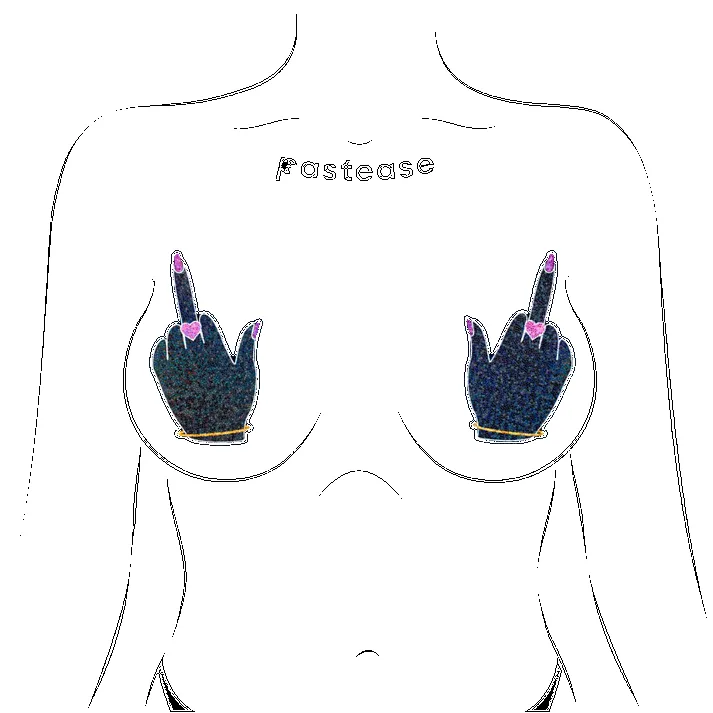 Middle Finger Pasties: Glittering F*ck You Lady Hands Nipple Covers sold by Shoe Freaks product image thumbnail 2