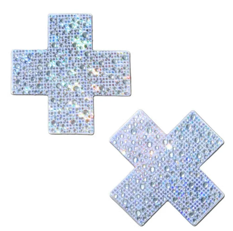 Plus X: Crystal Silver Cross Nipple Pasties sold by Shoe Freaks