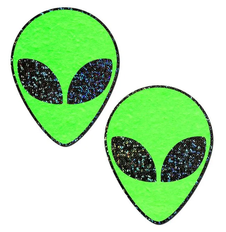Alien: Glow in the Dark with Glittering Black Eyes Nipple Pasties sold by Shoe Freaks
