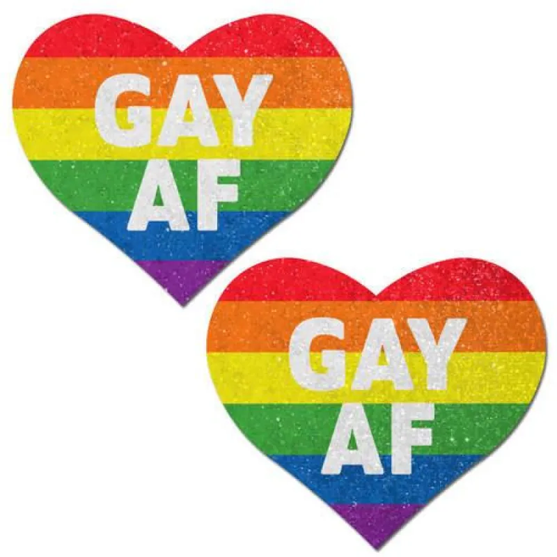 Love: Rainbow 'GAY AF' on Glitter Velvet Heart Nipple Pasties sold by Shoe Freaks