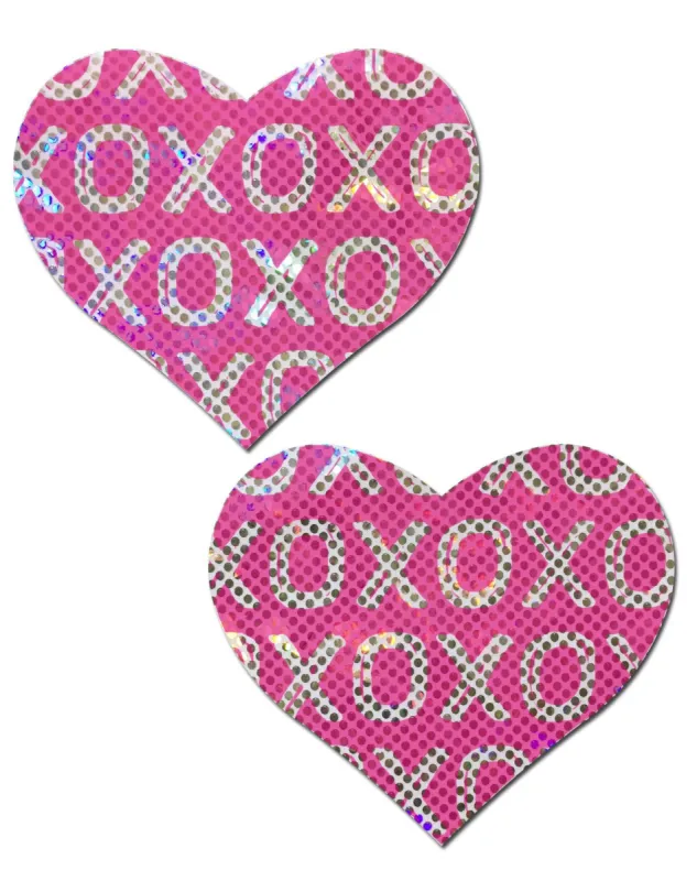 Love: Shattered Glass Disco Ball Pink with White XO Heart Nipple Pasties sold by Shoe Freaks