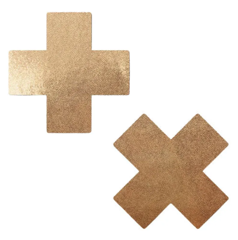 Plus X: Liquid Rose Gold Cross Nipple Pasties sold by Shoe Freaks