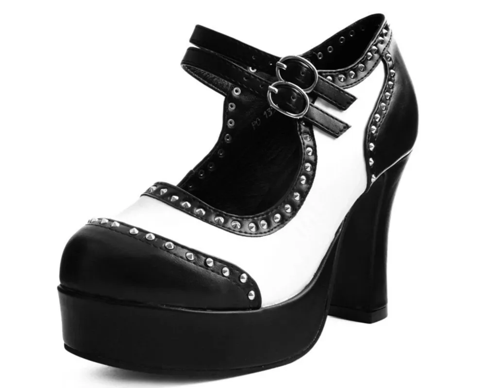 TUK A9449L Black & White Studded Classic Platform Heel sold by Shoe Freaks