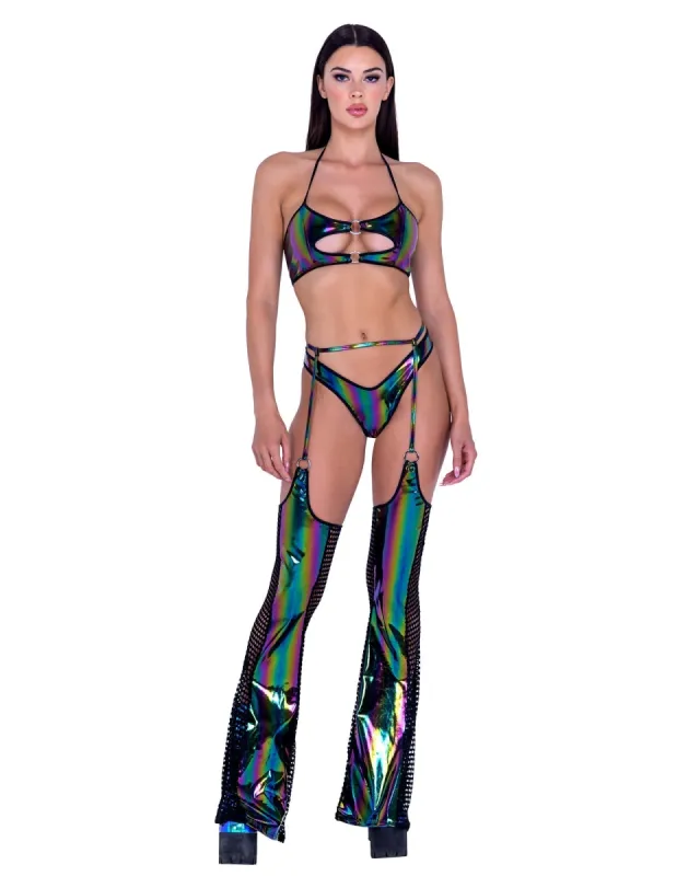 Rainbow Print Vinyl & Fishnet Chaps sold by Shoe Freaks