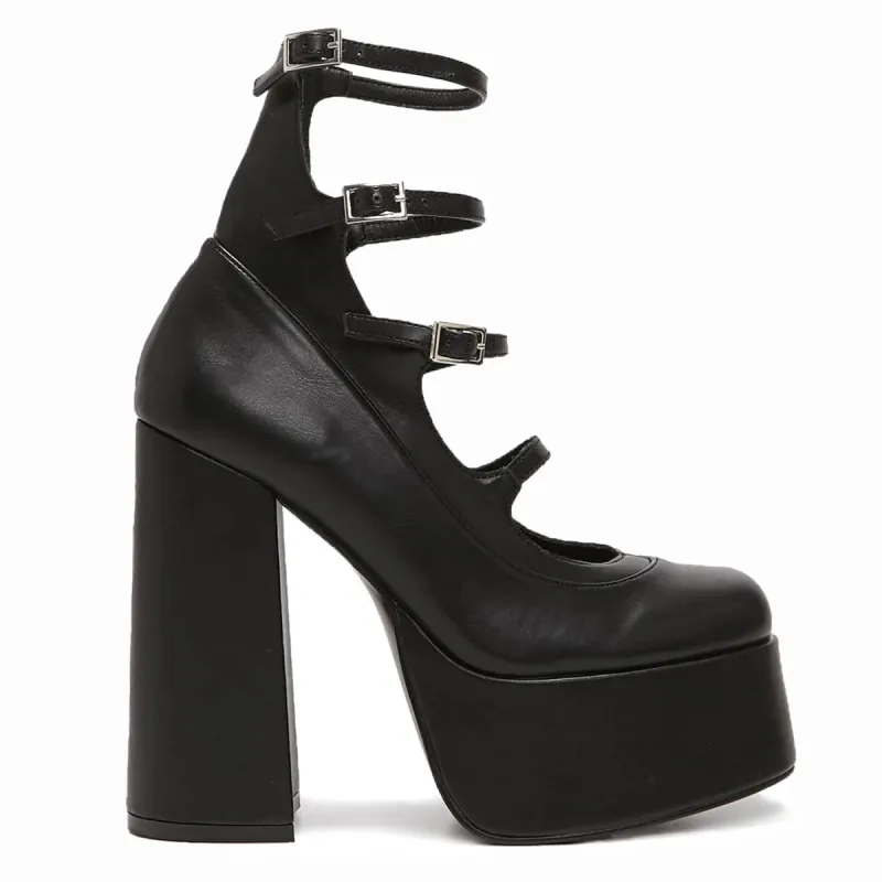 Gurren Strappy Platform Heels-Black-Size 8-Clearance sold by Shoe Freaks