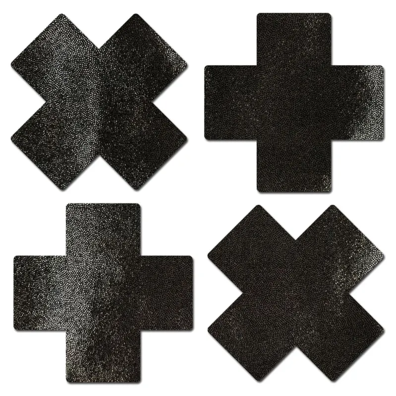 Petite Plus X: Two Pair of Small Liquid Black Cross Nipple Pasties sold by Shoe Freaks