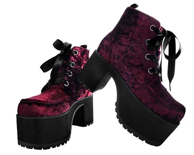 TUK-A9347L Burgundy Crushed Velvet Nosebleed Boot sold by Shoe Freaks product image thumbnail 4