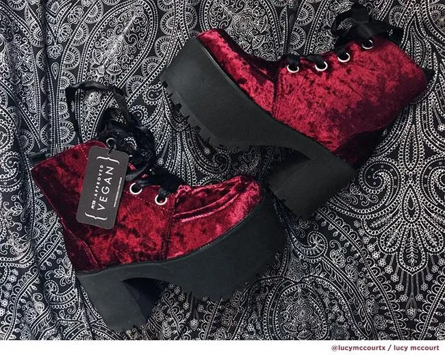 TUK-A9347L Burgundy Crushed Velvet Nosebleed Boot sold by Shoe Freaks product image thumbnail 3