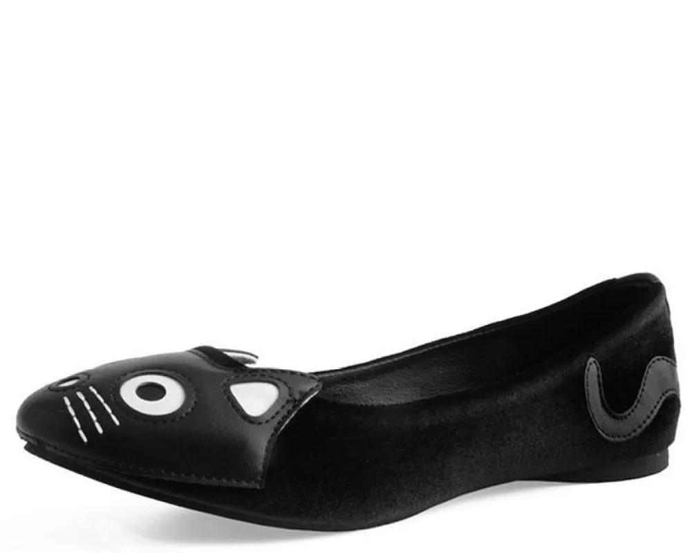 TUK-A9285L Black Velvet Kitty Flat sold by Shoe Freaks