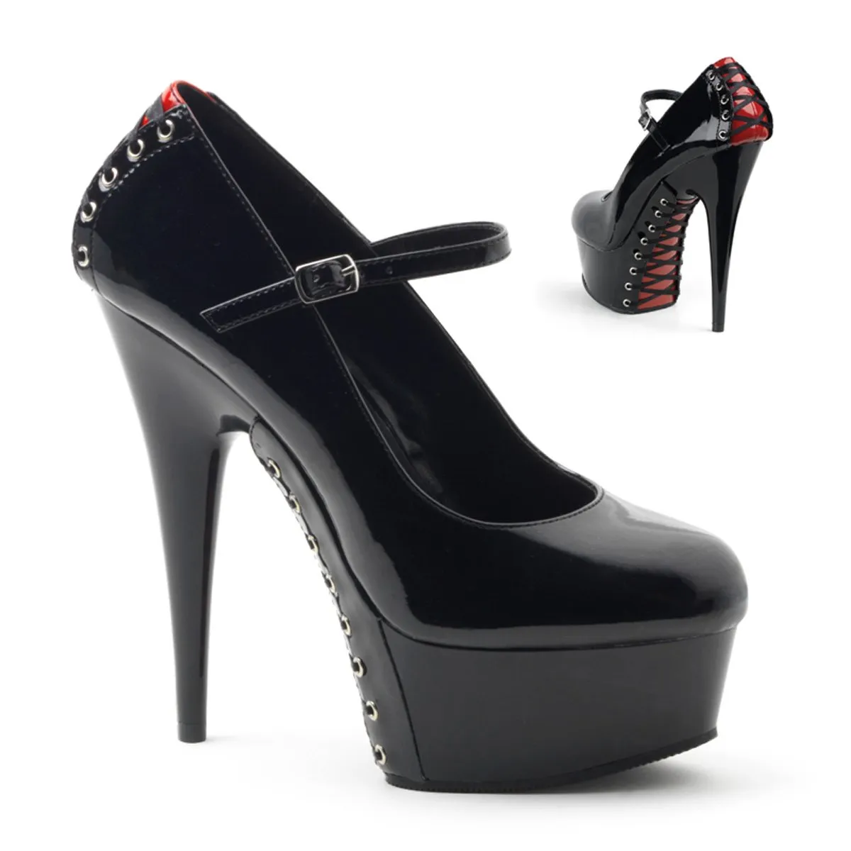 Pleaser Delight-687FH-Black-Red-Size 12-Clearance sold by Shoe Freaks