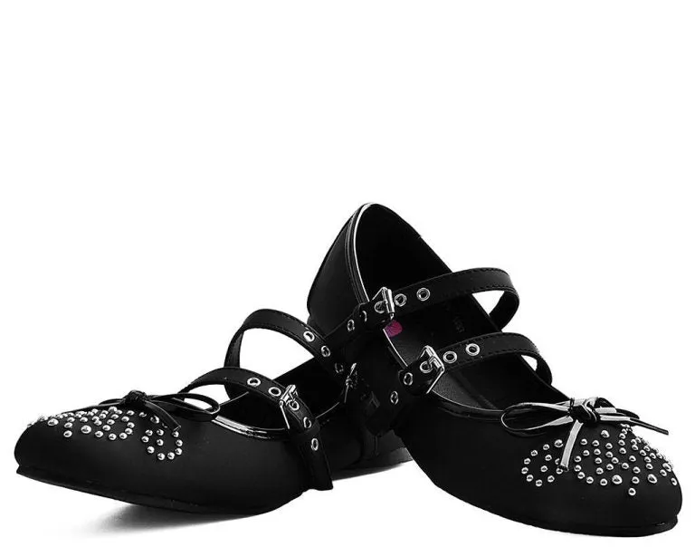 TUK-A9435L-Black Double Strap Studded Ballet Flat sold by Shoe Freaks product image thumbnail 2