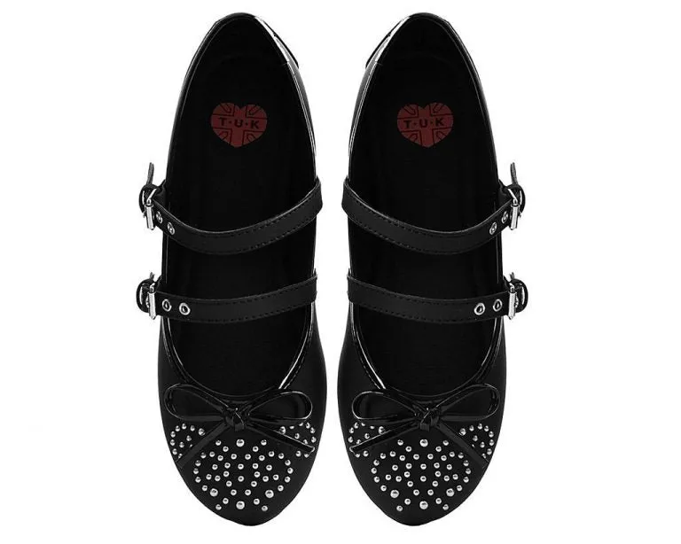 TUK-A9435L-Black Double Strap Studded Ballet Flat sold by Shoe Freaks product image thumbnail 3