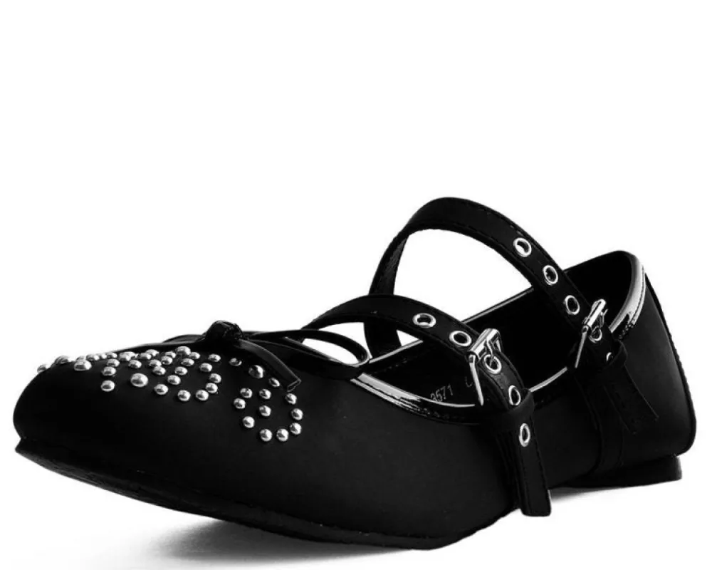 TUK-A9435L-Black Double Strap Studded Ballet Flat sold by Shoe Freaks