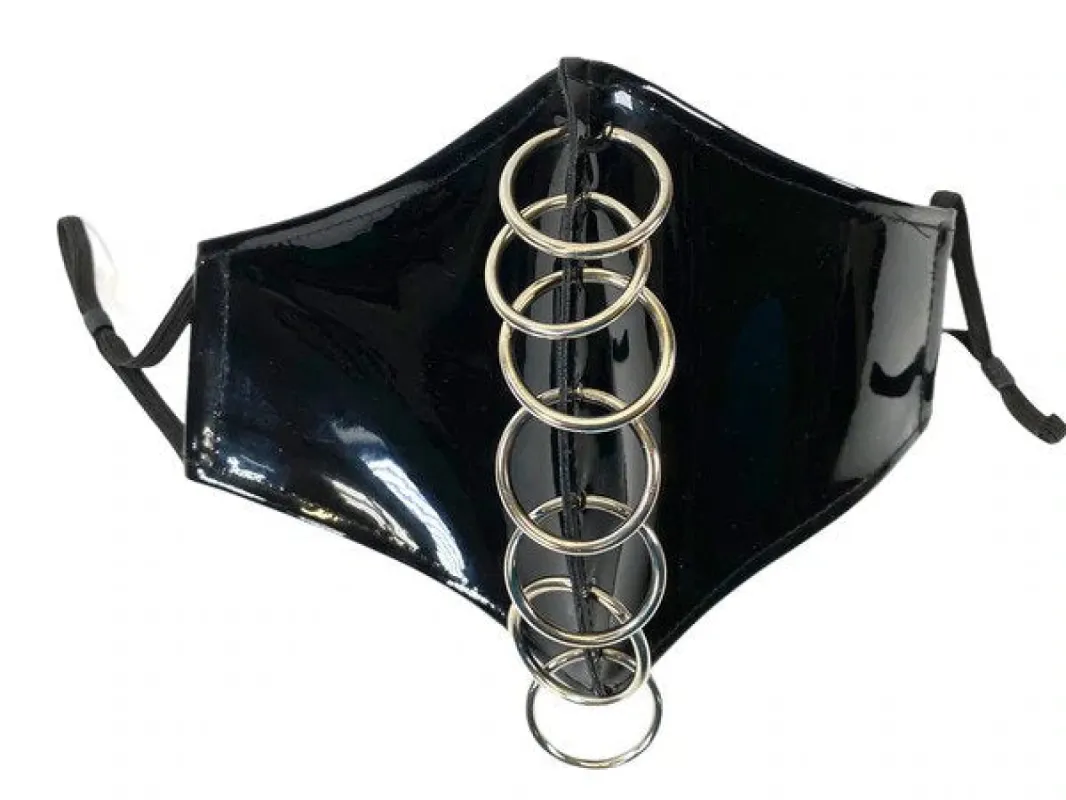 Patent Black Pierced Mask sold by Shoe Freaks