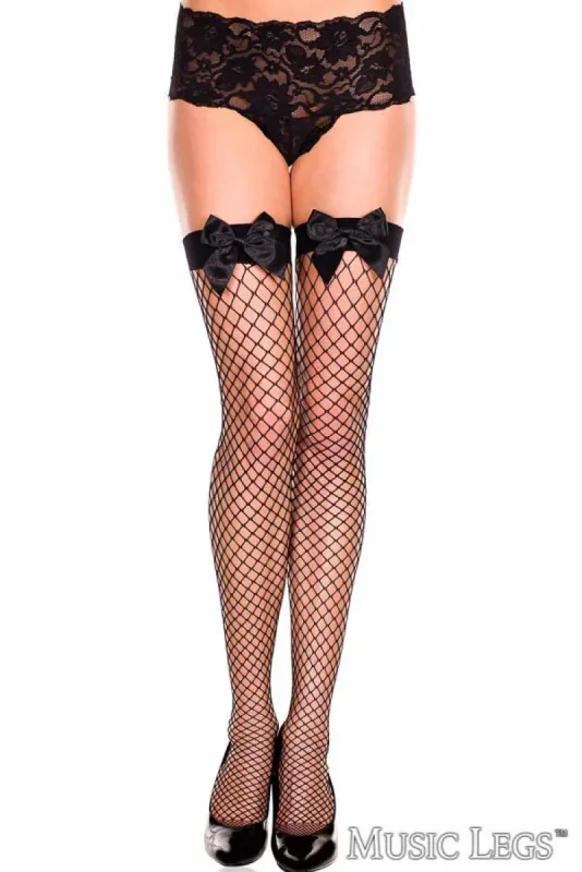 Satin Bow Fishnet Thigh Hi sold by Shoe Freaks