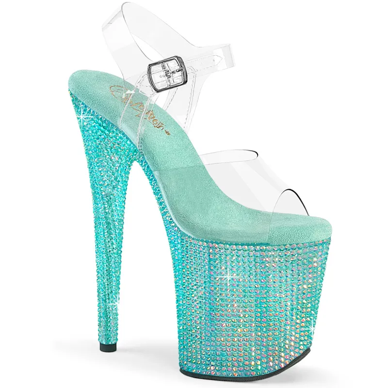 Pleaser Bejeweled-808RRS-Clear/Aqua-Size 10-Clearance sold by Shoe Freaks