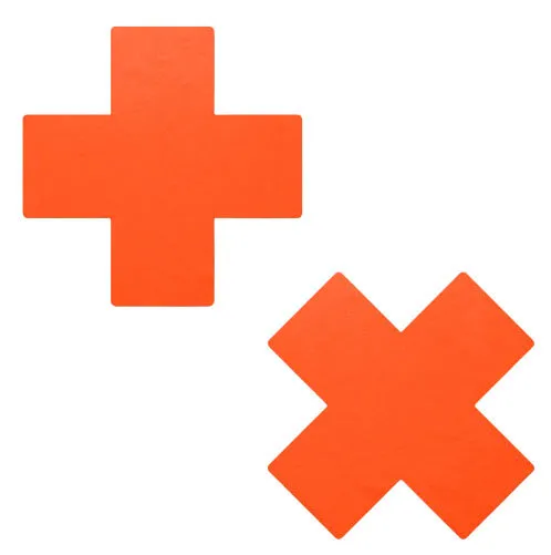 Plus X: Neon Orange Cross Nipple Pasties sold by Shoe Freaks