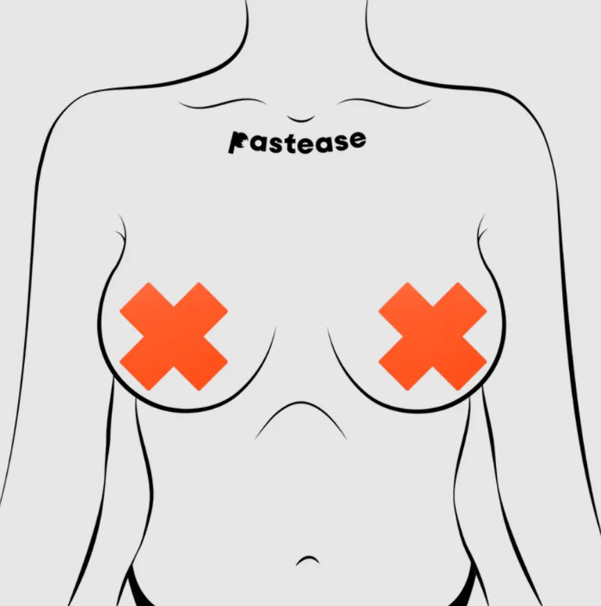 Plus X: Neon Orange Cross Nipple Pasties sold by Shoe Freaks product image thumbnail 2