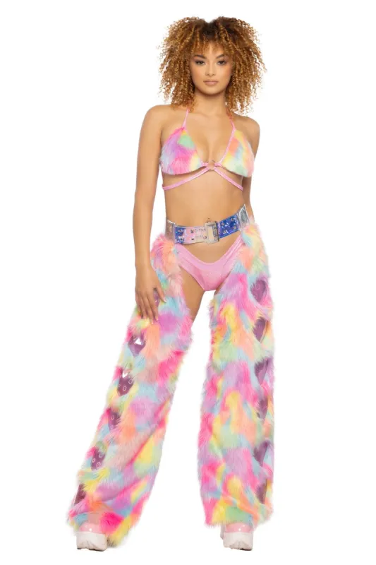 Faux Fur Rainbow Heart Chaps sold by Shoe Freaks