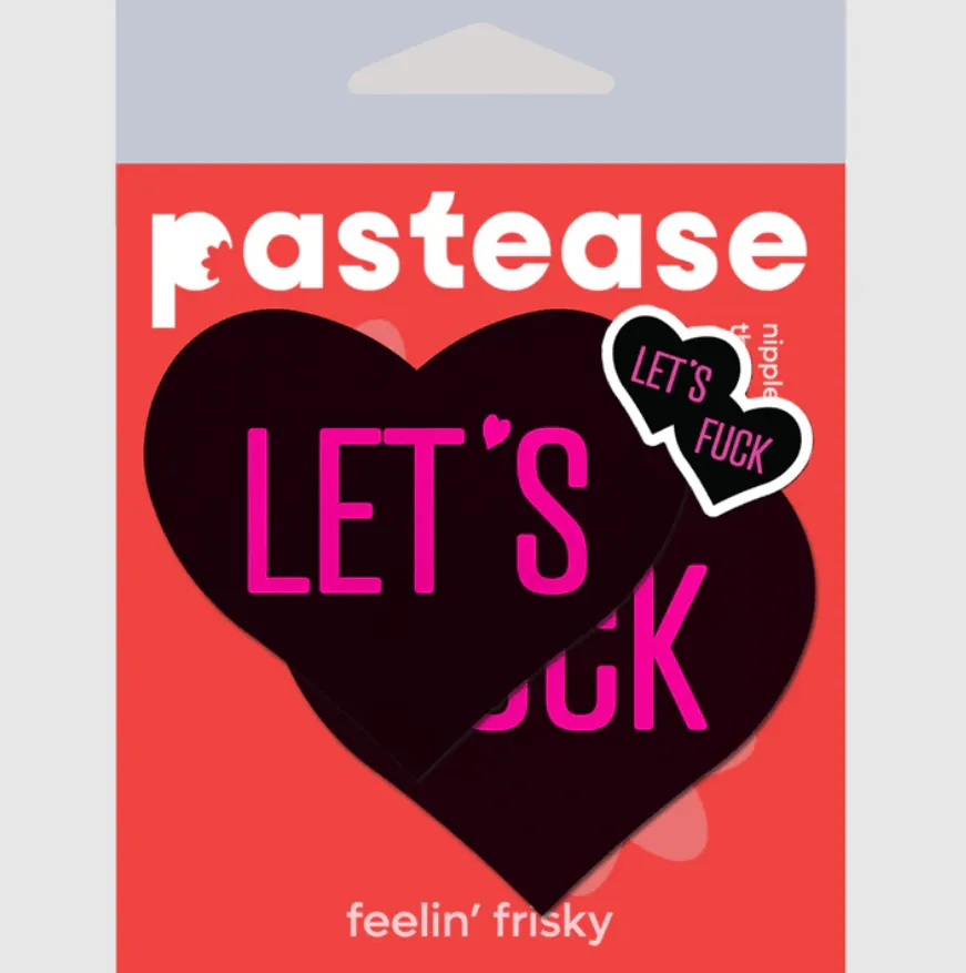 Love: 'Let's Fuck' Black Heart on Neon Pink Base Nipple Pasties sold by Shoe Freaks product image thumbnail 3