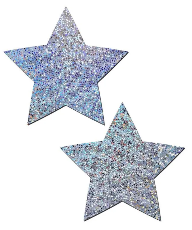 Star: Silver Glitter Star Nipple Pasties sold by Shoe Freaks