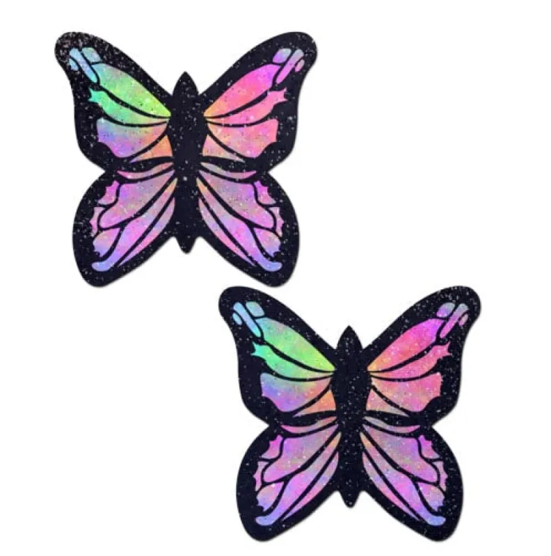 Monarch: Glitter Pastel Rainbow Butterfly Nipple Pasties sold by Shoe Freaks