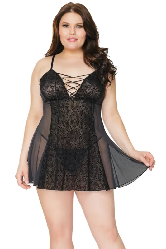 Velvet Flocked Mesh Chemise sold by Shoe Freaks