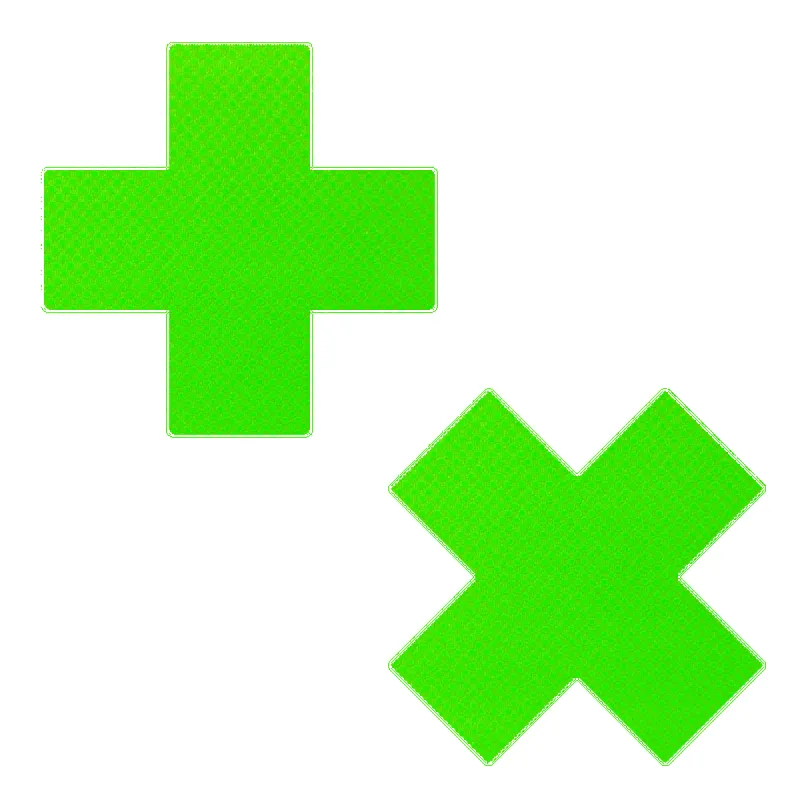 Plus X: Neon Green (Blacklight Reactive) Cross Nipple Pasties sold by Shoe Freaks