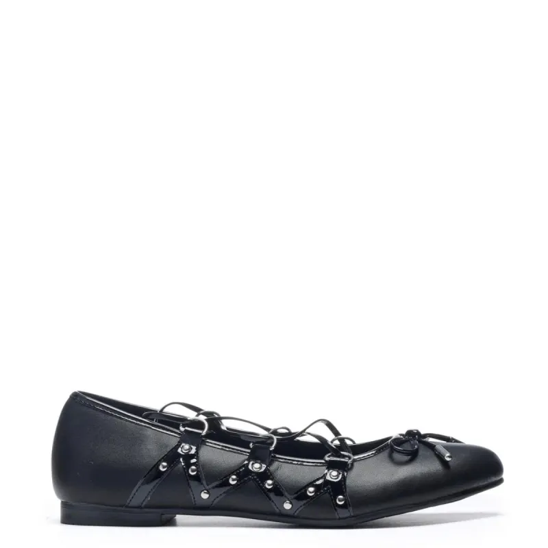 Violetta Lace Up Flat Ballet Shoes - Black sold by Shoe Freaks