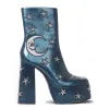 Dreams of Mooncraft Teal Heeled Boots sold by Shoe Freaks