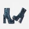 Dreams of Mooncraft Teal Heeled Boots sold by Shoe Freaks