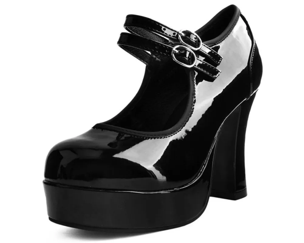 TUK A9448L Black Patent Double Strap Classic Platform Heel sold by Shoe Freaks