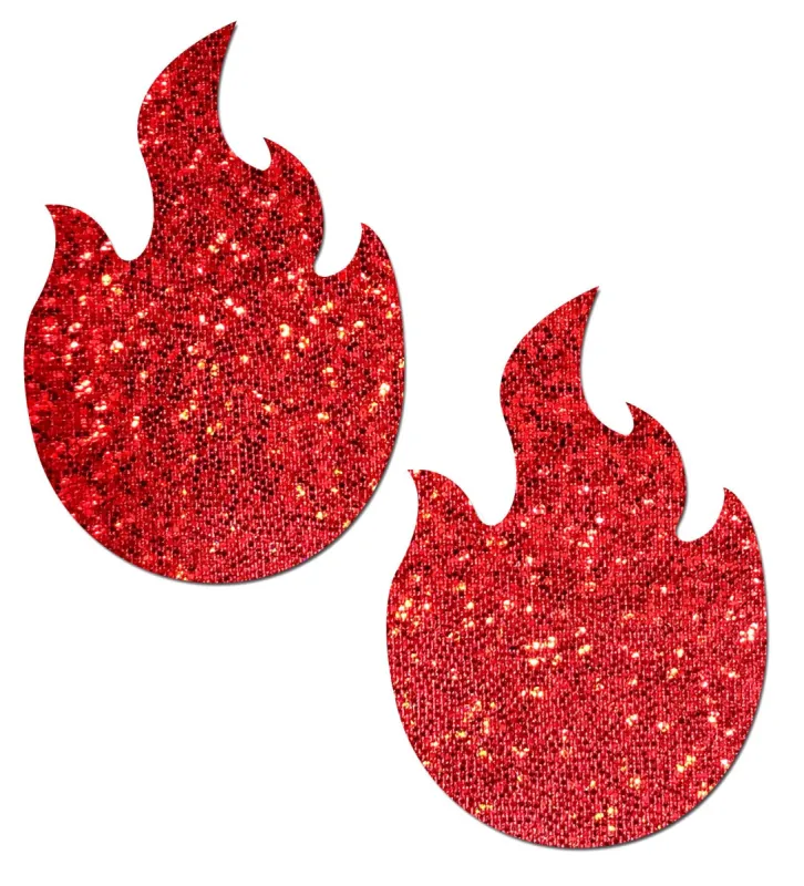 Flame: Glitter Red Flames Nipple Pasties sold by Shoe Freaks