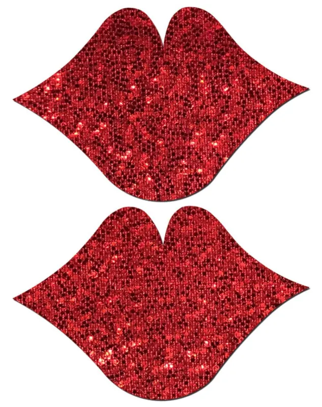 Kisses: Glitter Red Lips Nipple Pasties sold by Shoe Freaks